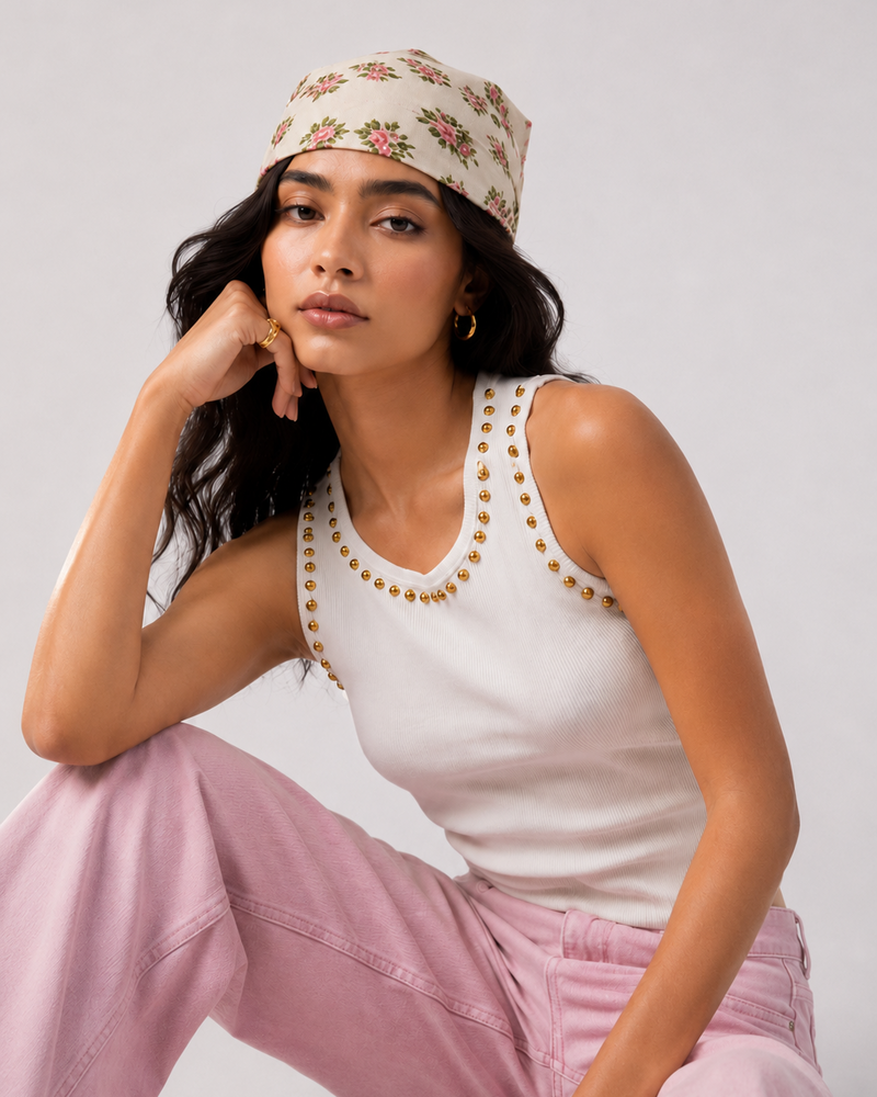 Essenzza - White Studded Tank Top