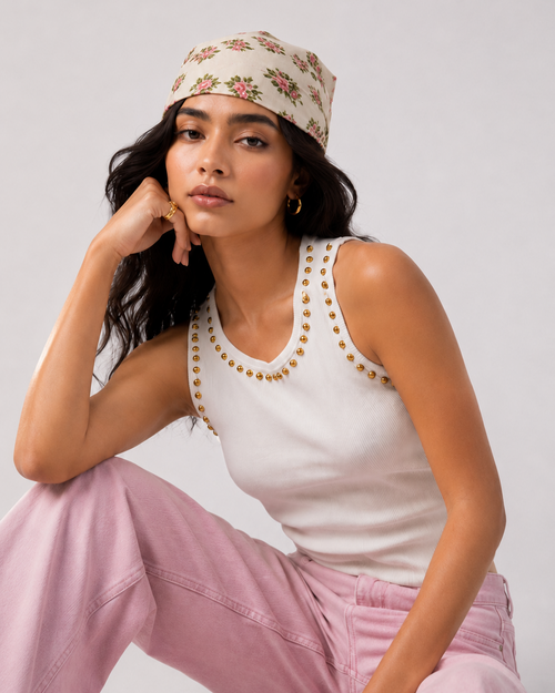 Essenzza -  White Studded Tank Top