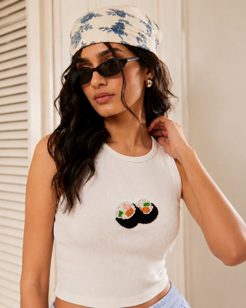 Essenzza -  White Sushi Beaded Tank Top