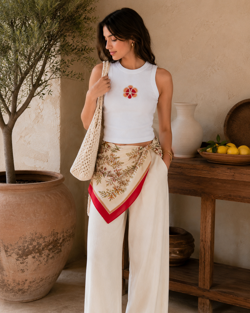 Essenzza - White Floral Beaded Tank Top