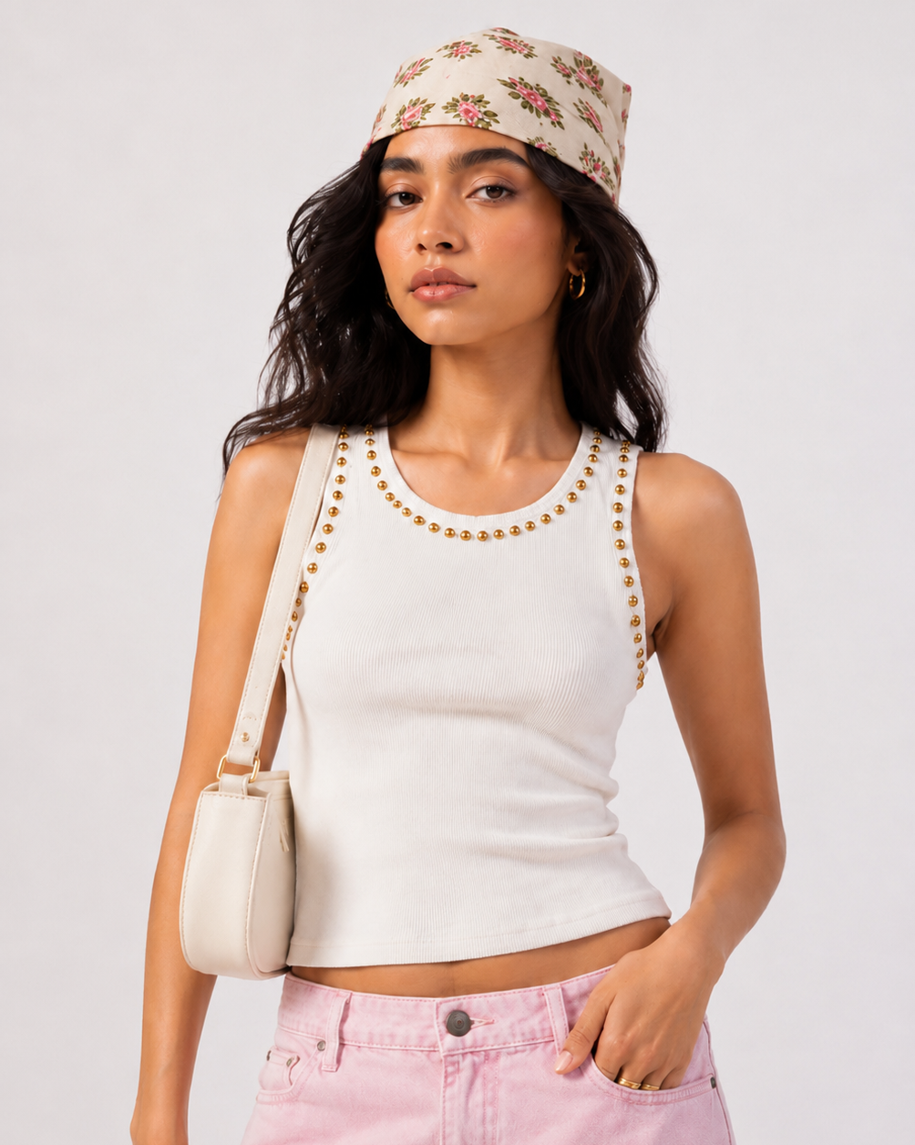 Essenzza -  White Studded Tank Top