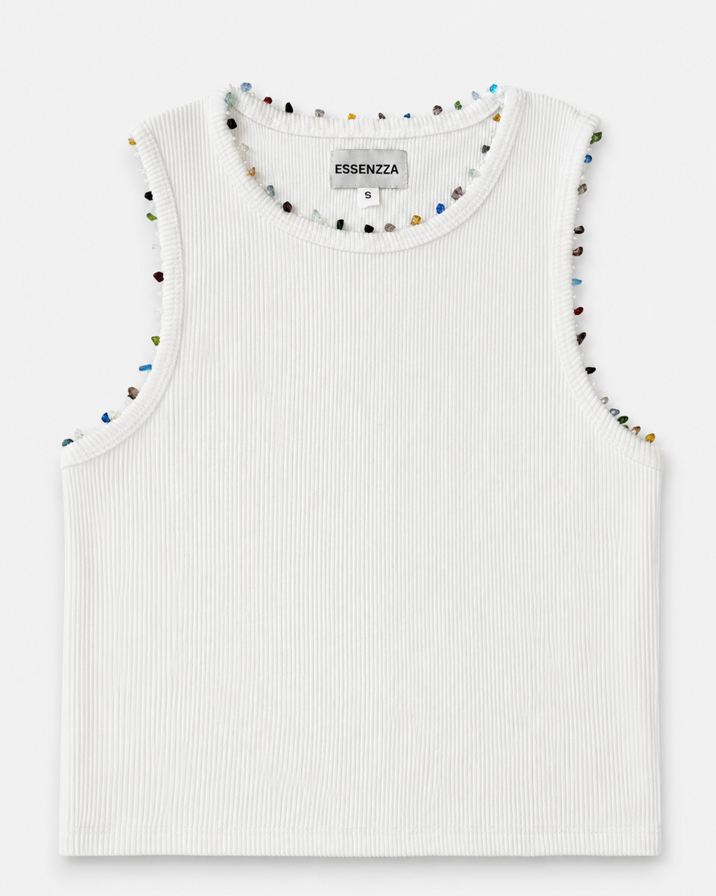Essenzza - White Multicolor Beaded Tank Top