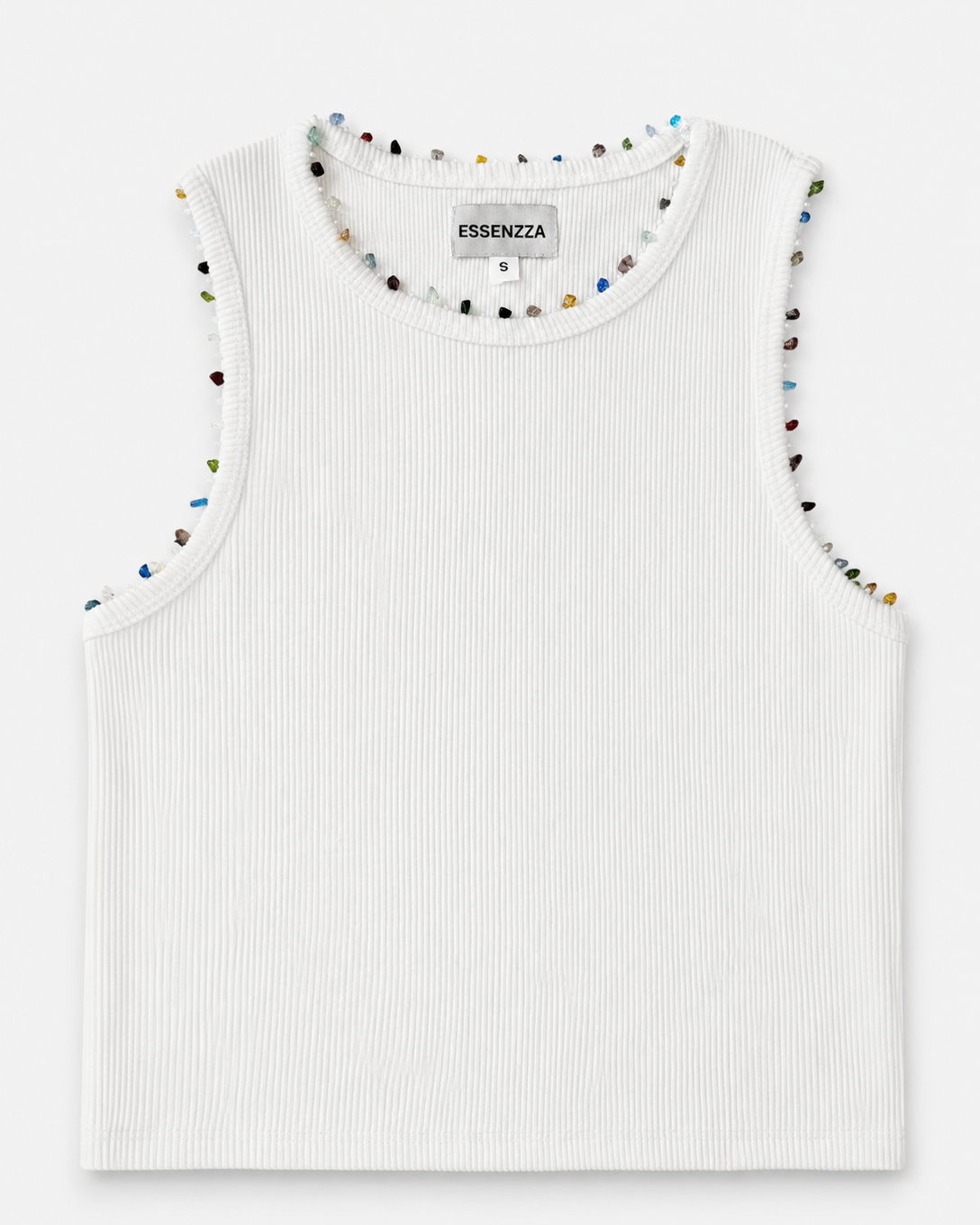 Essenzza - White Multicolor Beaded Tank Top